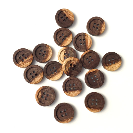Four Hole Inset Button - 'Two-toned' Spalted Black Walnut Wood  1"