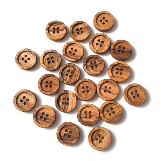 Four Hole Inset Button - 'Striped' Ash Wood  1"
