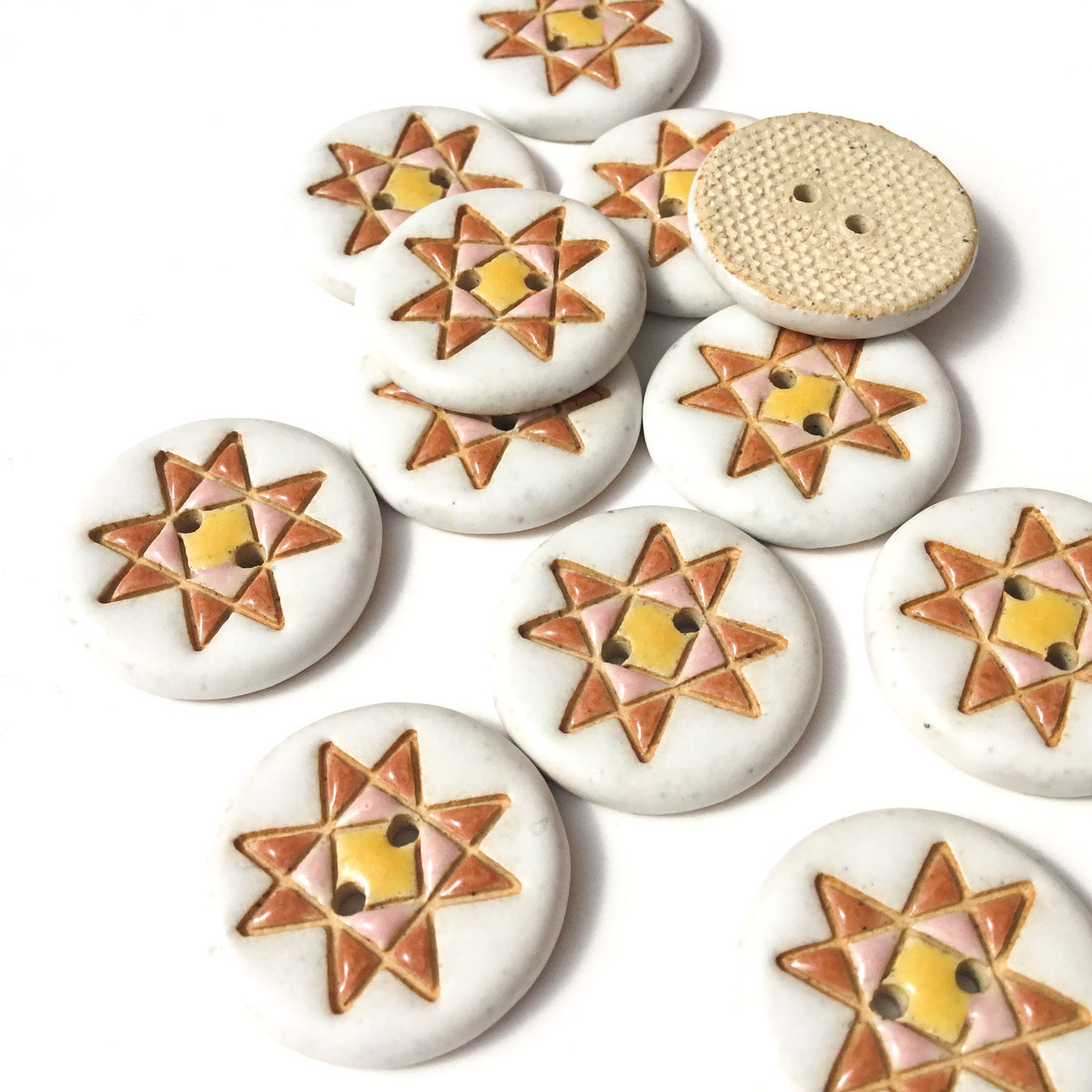 Ohio Star Quilt Block Stoneware Button  ‘Earthy Sweet’  7/8”