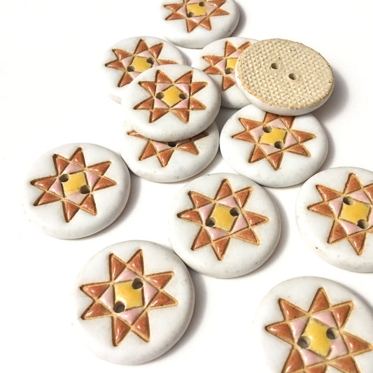 Ohio Star Quilt Block Stoneware Button  ‘Earthy Sweet’  7/8”