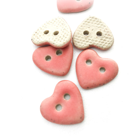 Matte Salmon Pink  Heart Buttons  9/16"