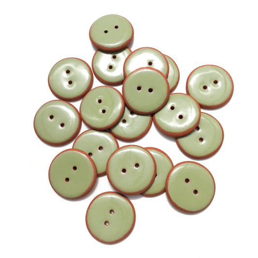 Sage Green Ceramic Buttons on Red Clay  1-1/16"