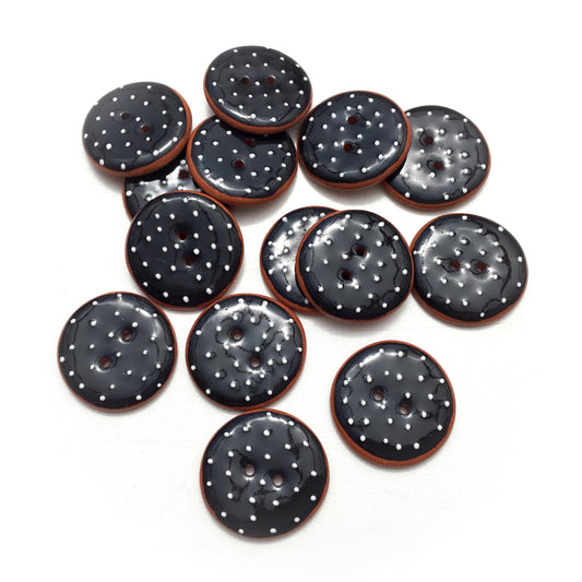 Black & White Polka Dots on Red Clay - 1-1/16"
