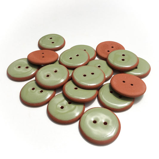 Sage Green Ceramic Buttons on Red Clay  1-1/16"