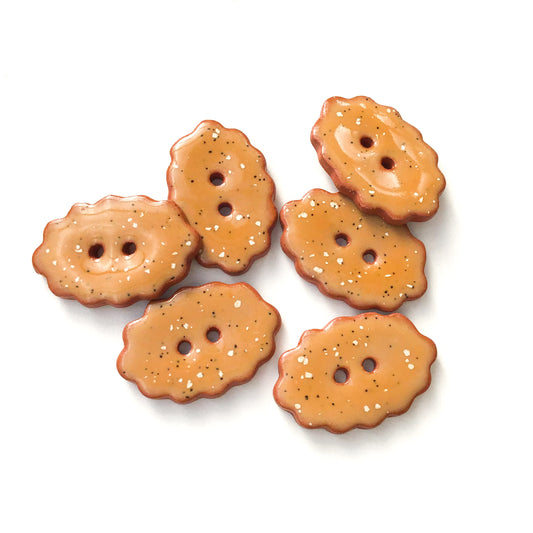 Speckled Brown Scalloped Ceramic Button 3/4" x 1" - 6 Pack
