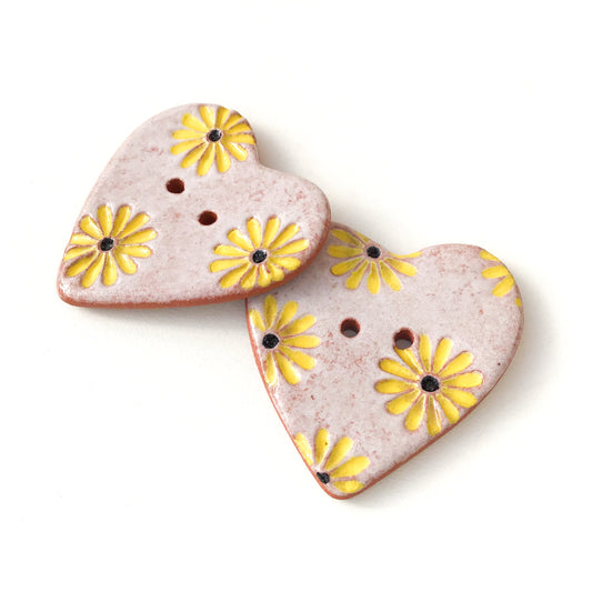 Yellow Daisy Heart Button   1-3/8"