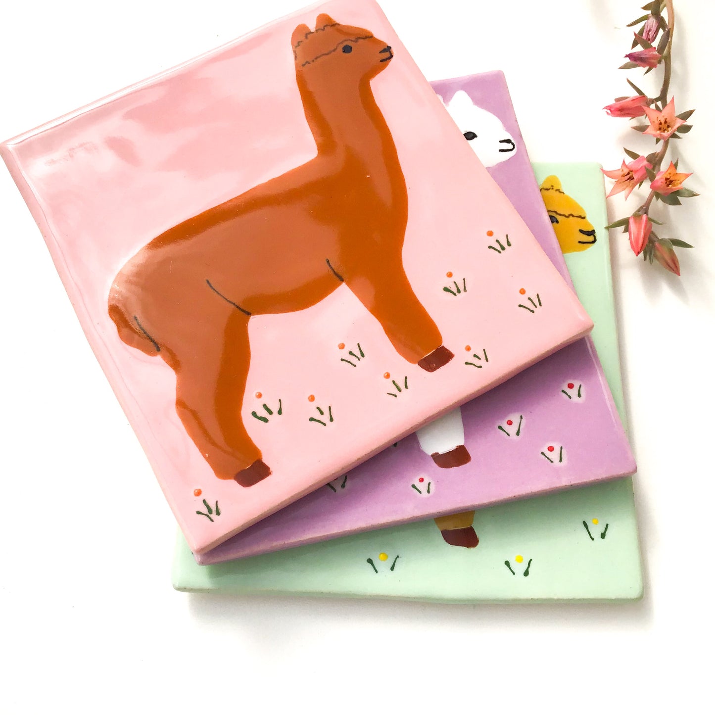 Alpaca Coasters / Alpaca Trivets - Ceramic Farmhouse Kitchen Decor