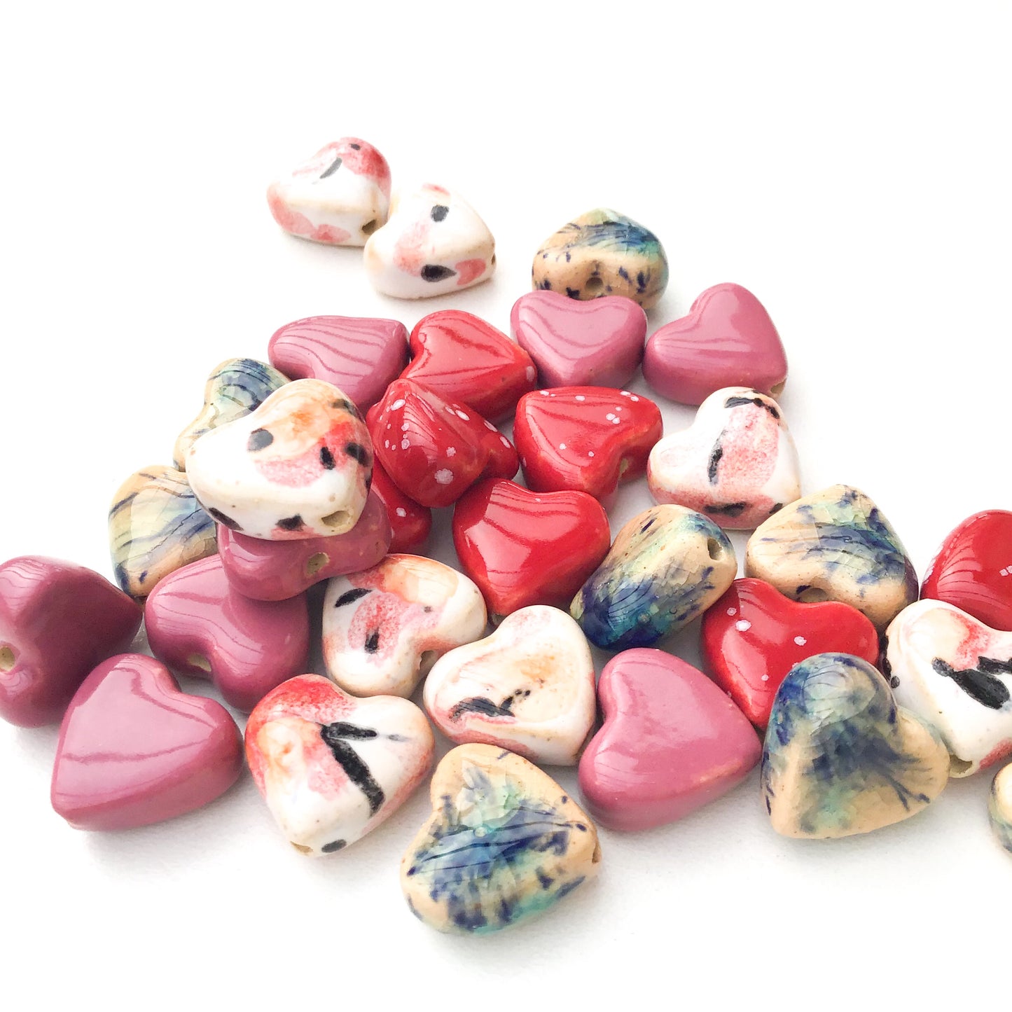 Ceramic Heart Beads - Handmade Clay Beads