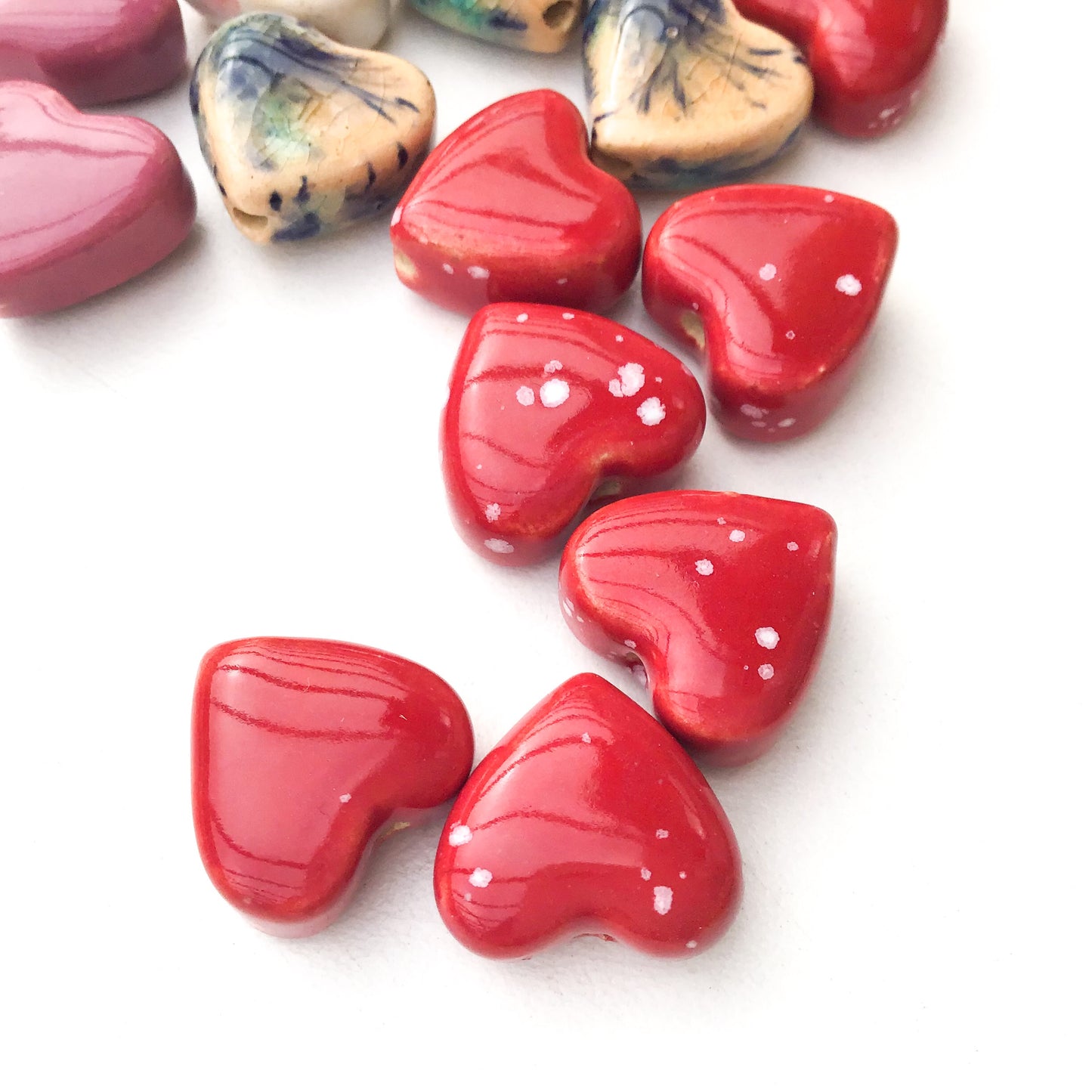Ceramic Heart Beads - Handmade Clay Beads