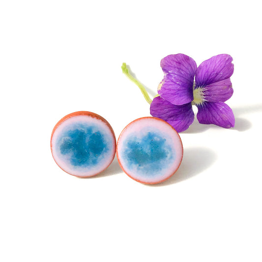 Color Splash Ceramic Earrings on Red Clay - Ceramic Stud Earrings