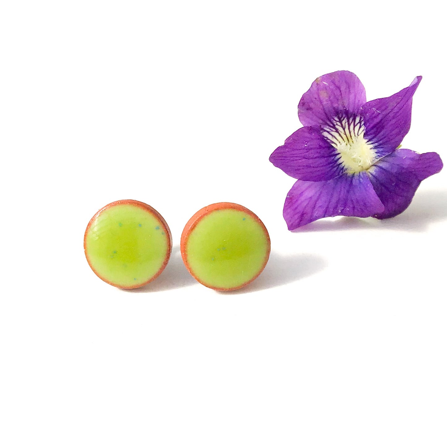 Color Splash Ceramic Earrings on Red Clay - Ceramic Stud Earrings