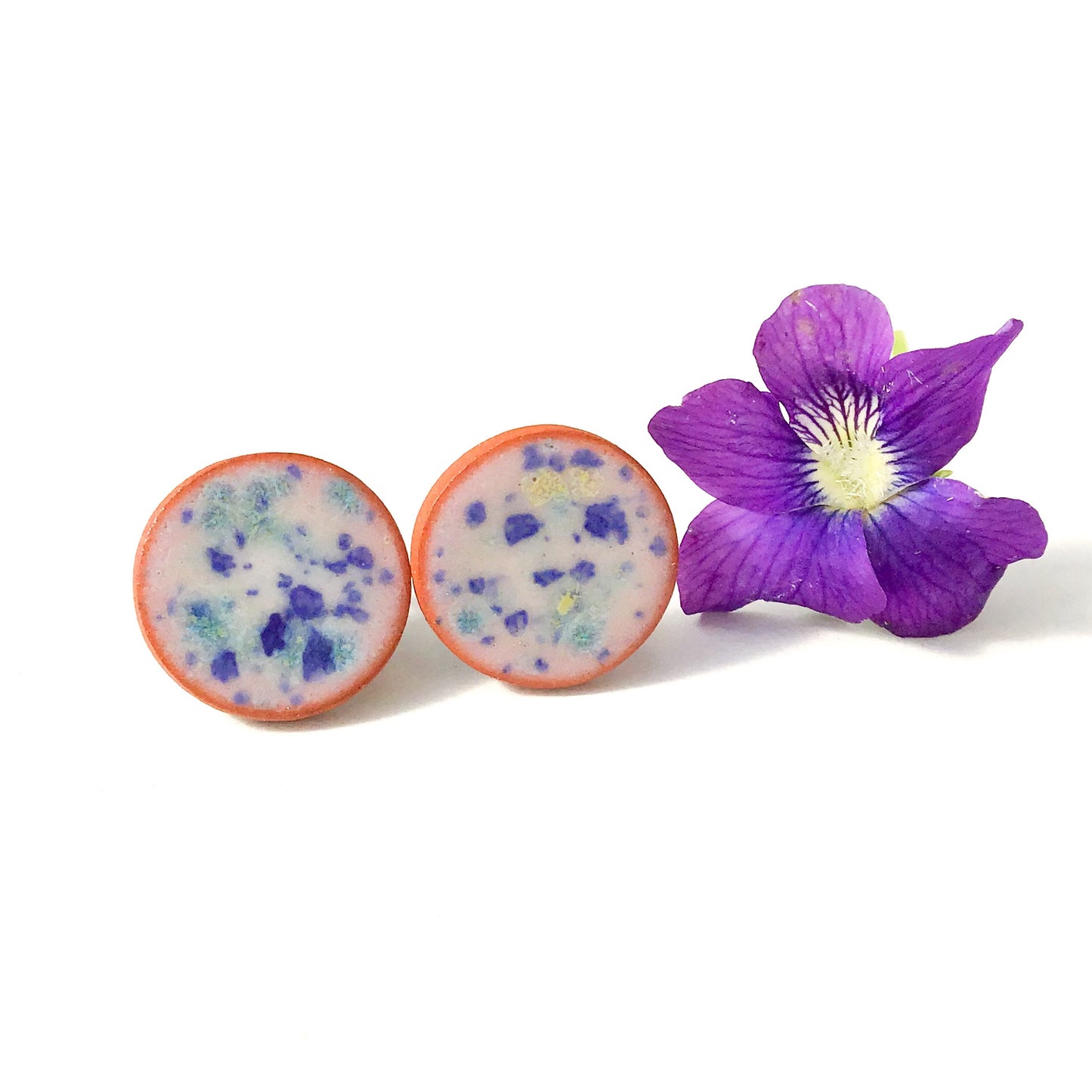 Color Splash Ceramic Earrings on Red Clay - Ceramic Stud Earrings