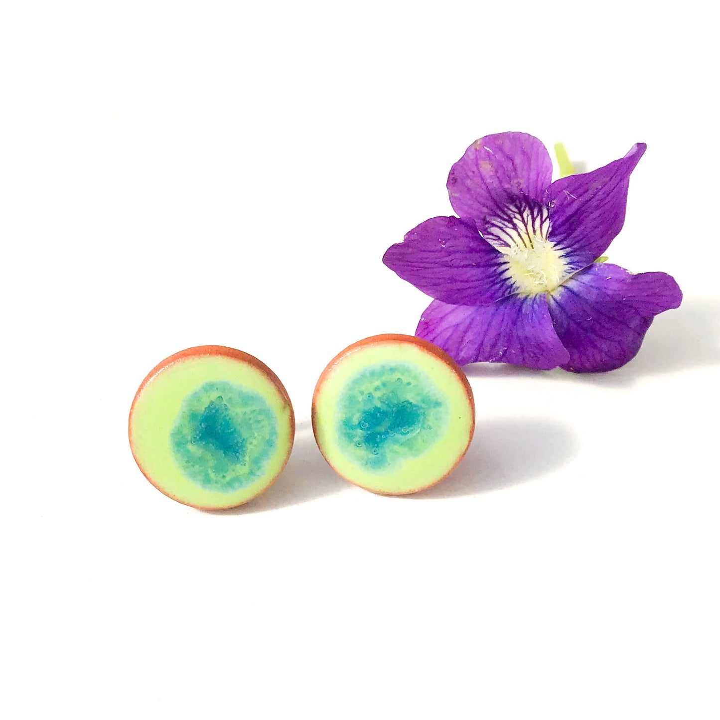 Color Splash Ceramic Earrings on Red Clay - Ceramic Stud Earrings