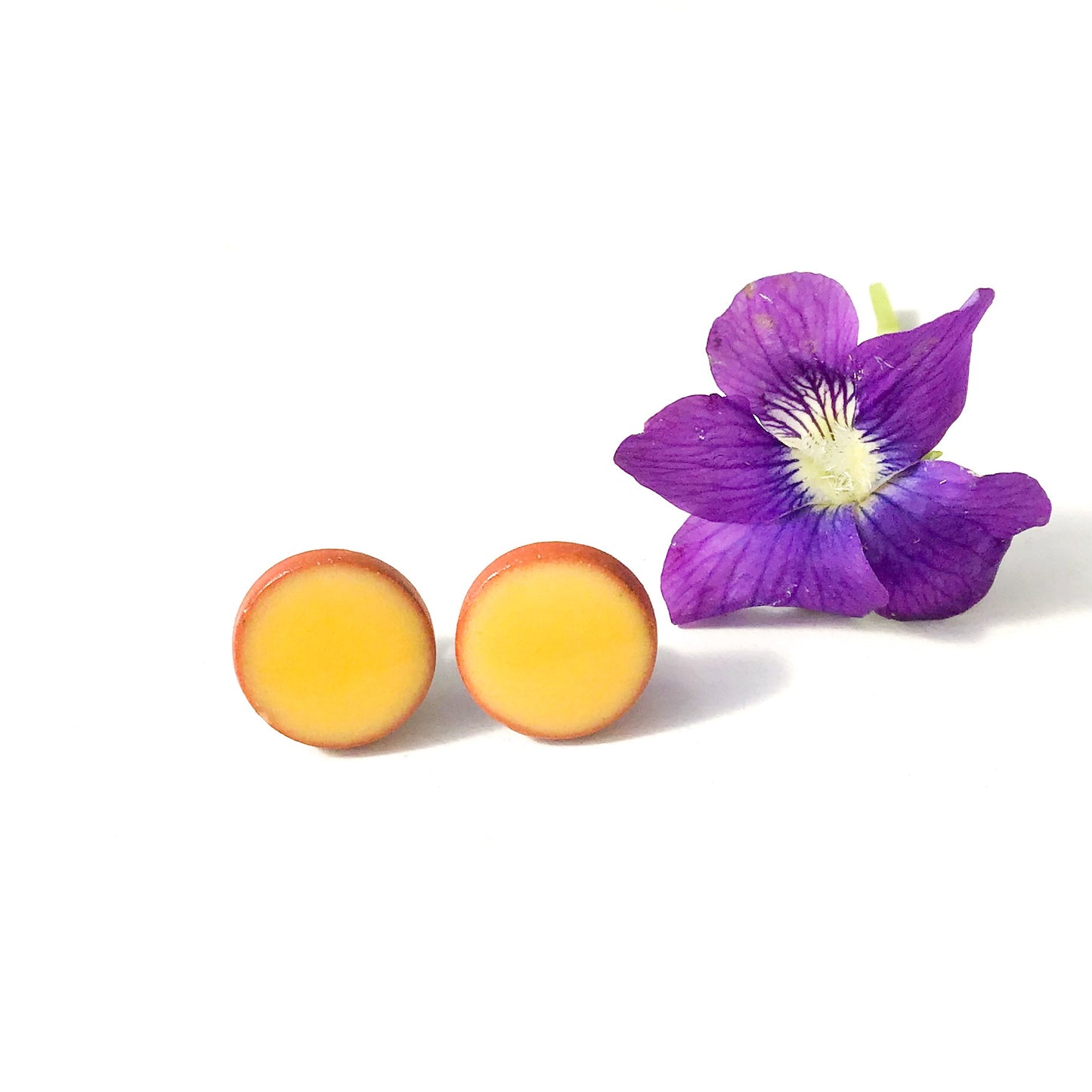 Color Splash Ceramic Earrings on Red Clay - Ceramic Stud Earrings