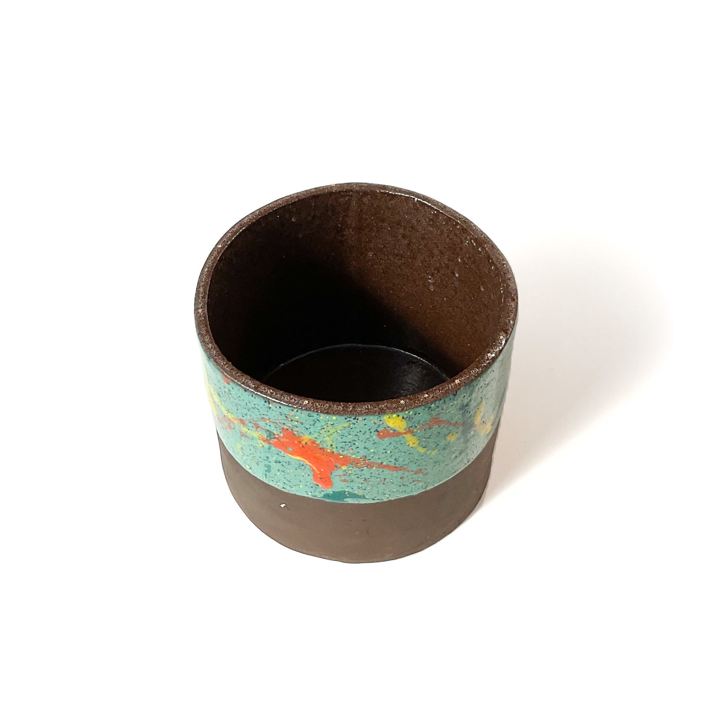 Sunshine & Turquoise - Rustic Black Clay Splatter Pot
