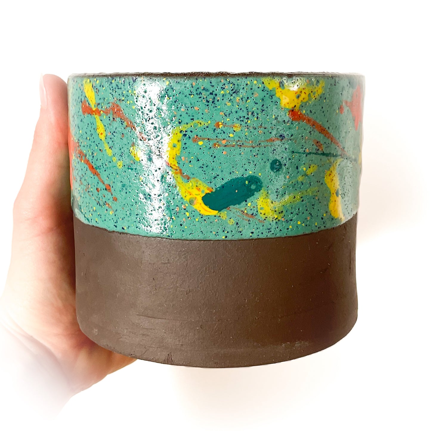 Sunshine & Turquoise - Rustic Black Clay Splatter Pot