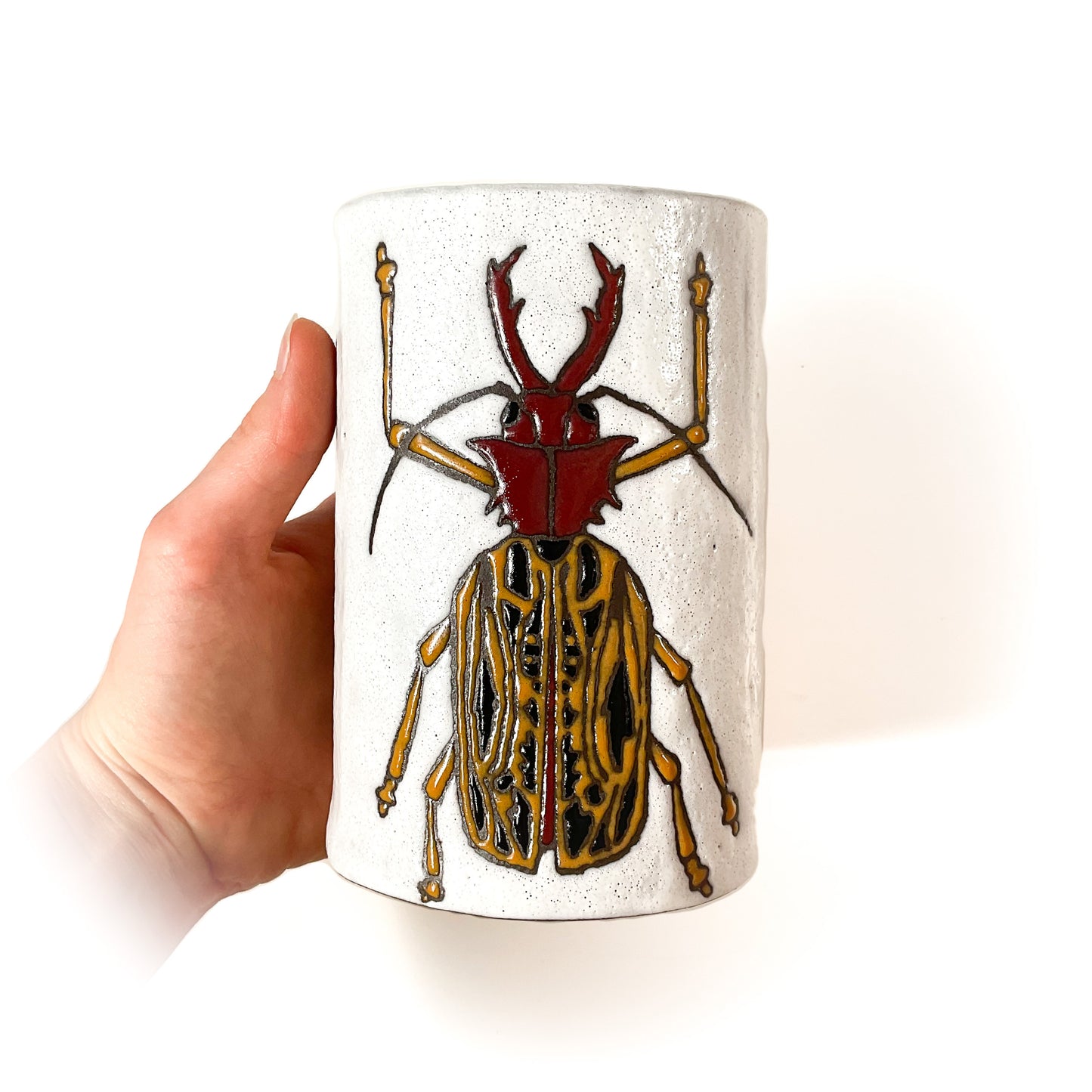 Sabertooth Longhorn Beetle - Black Clay Crock