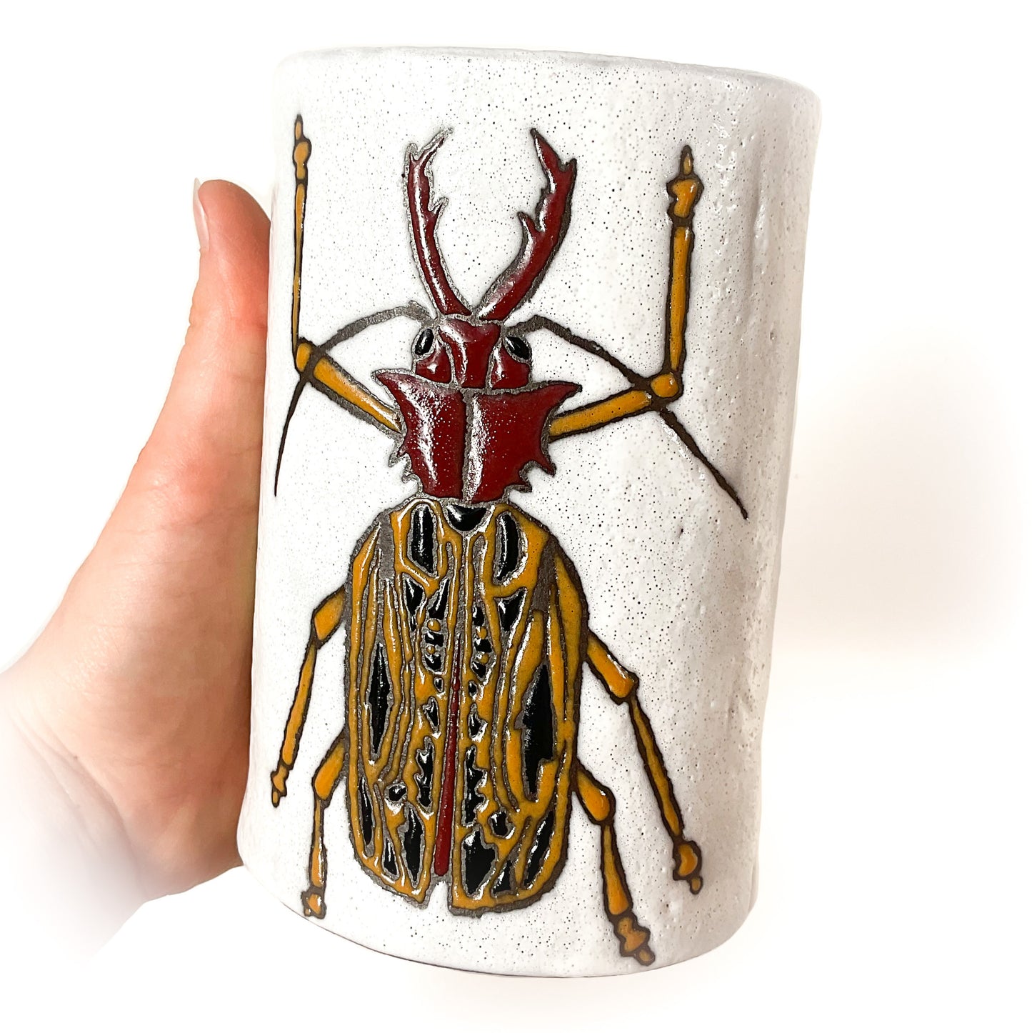 Sabertooth Longhorn Beetle - Black Clay Crock