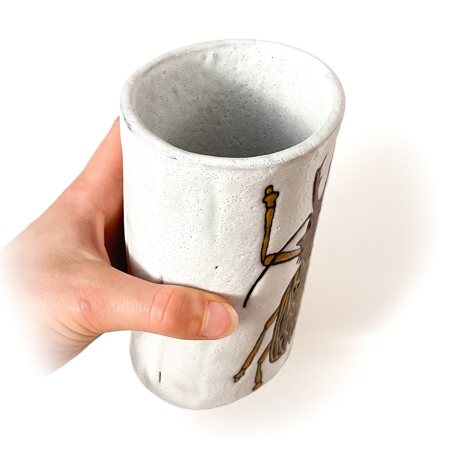 Sabertooth Longhorn Beetle - Black Clay Crock