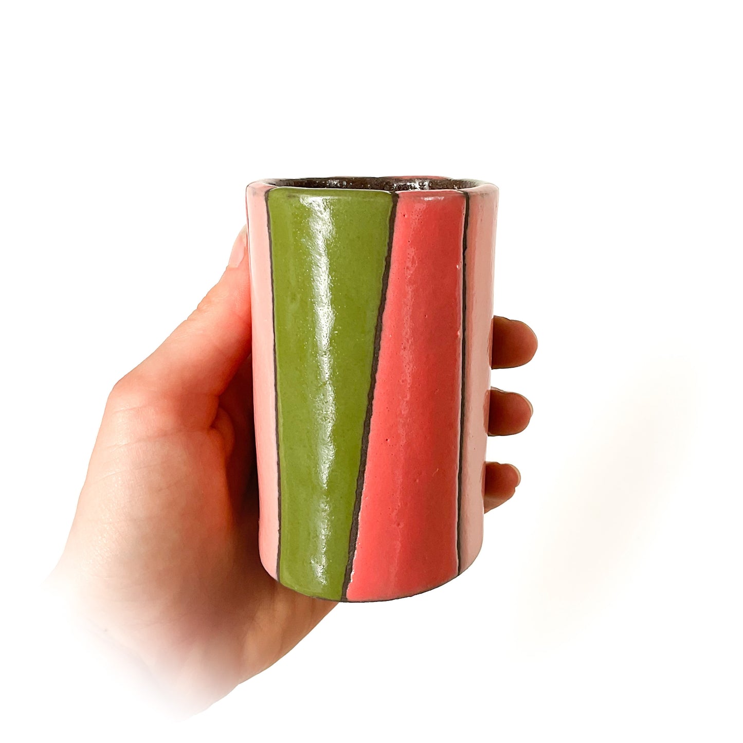 Watermelon Stripes - Black Clay Vessel
