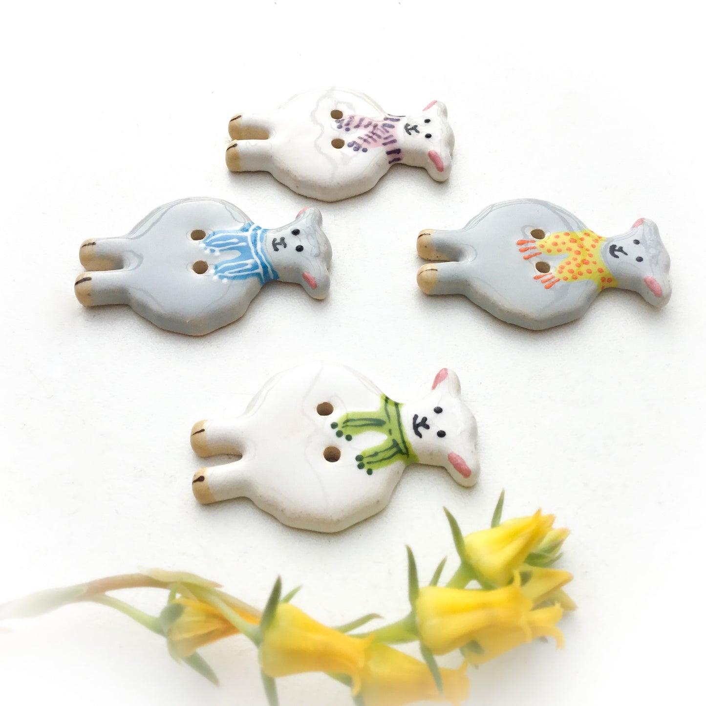 Spring Lambs in Scarves Ceramic Buttons