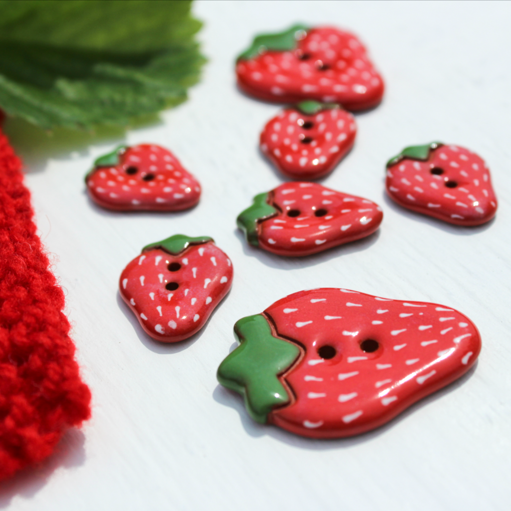 Glossy Strawberries Earthenware Buttons