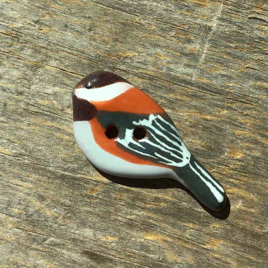 Ceramic Perching Songbird Button  1/2” x 1-1/8"