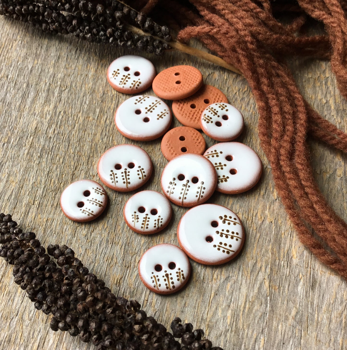 “Onoclea” Ceramic Earthenware Button - 3 sizes