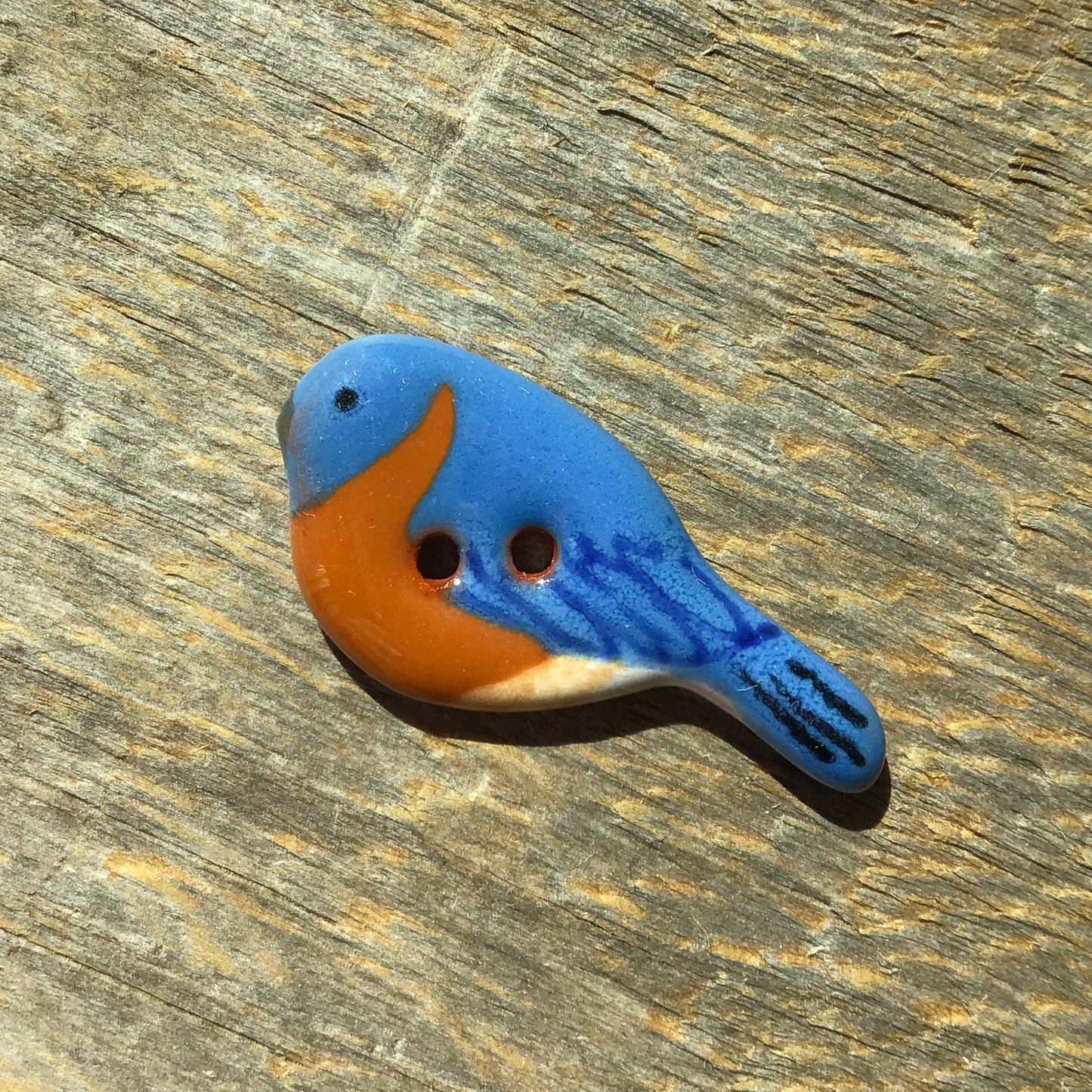 Ceramic Perching Songbird Button  1/2” x 1-1/8"