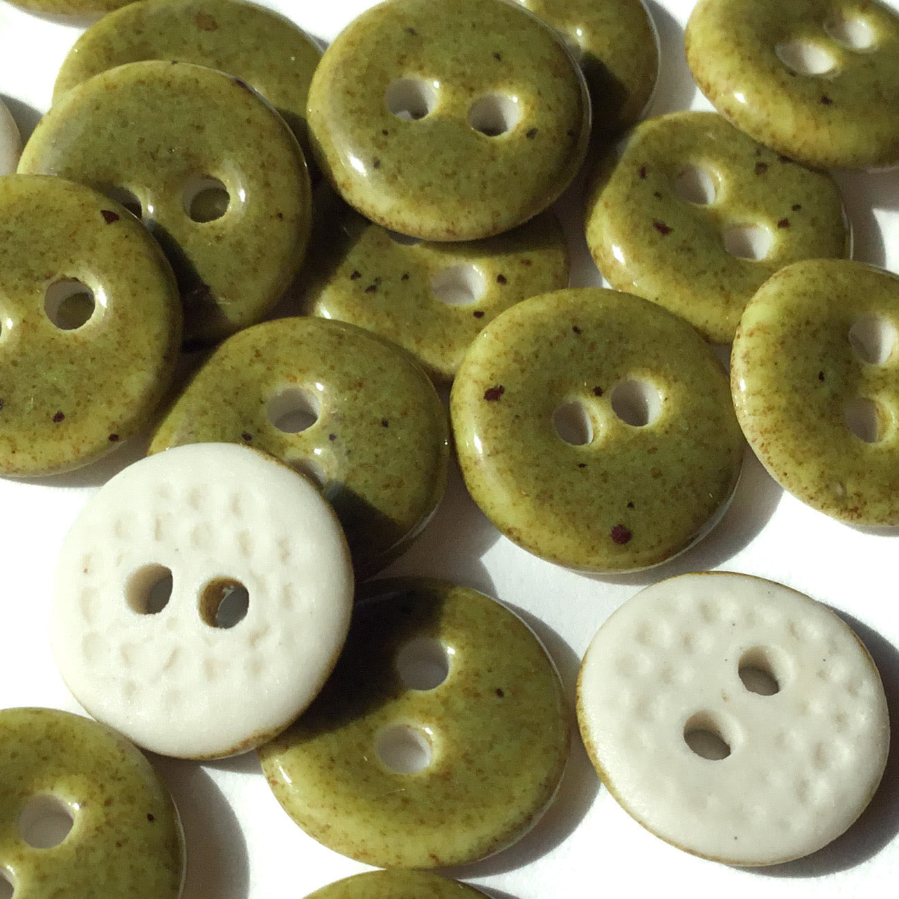 Speckled Olive Porcelain Button  7/16"