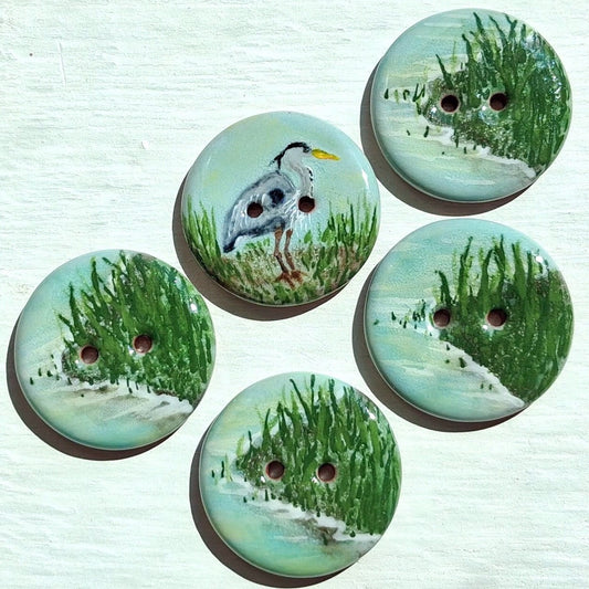 ‘In the Reeds Heron’ 1-1/16” one-of-a-kind 5-pack