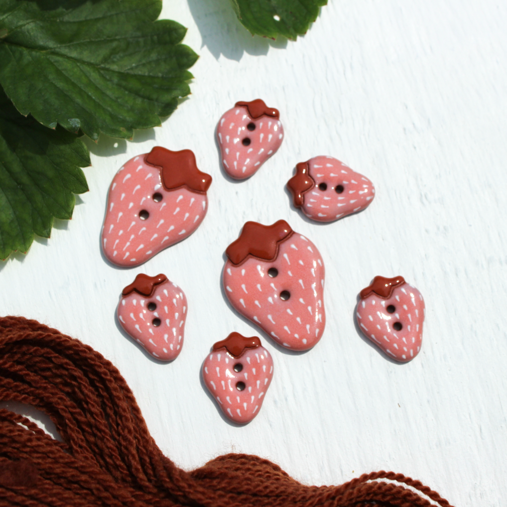 Glossy Strawberries Earthenware Buttons