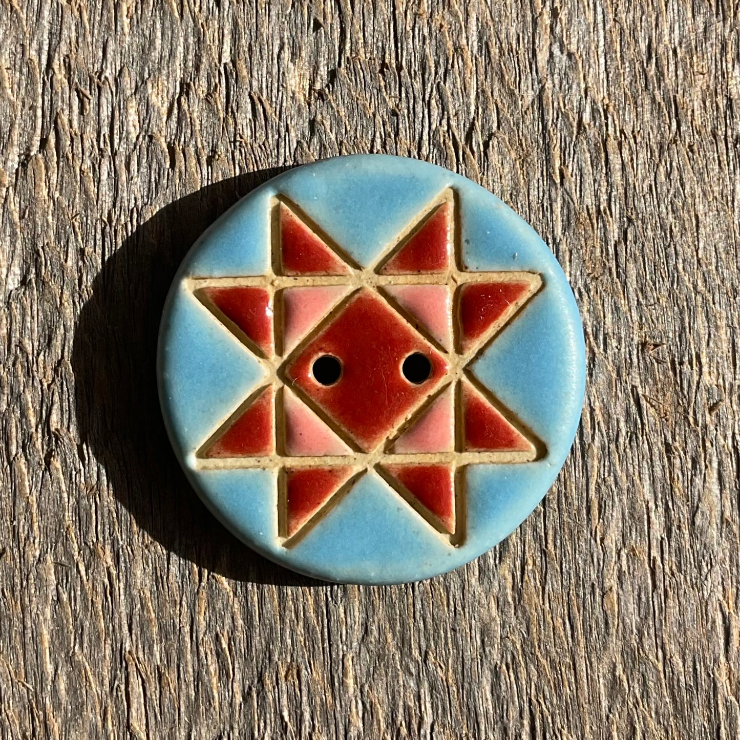 Ohio Star Quilt Block Stoneware Button 1-1/16"