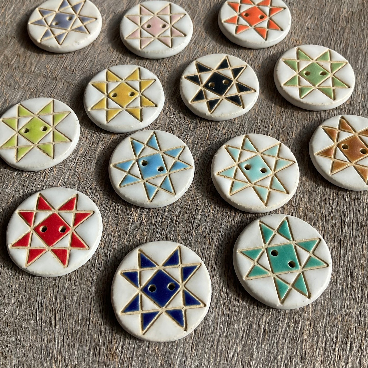 Ohio Star Quilt Block Stoneware Button  ‘Solid Mattes’  1-1/16”