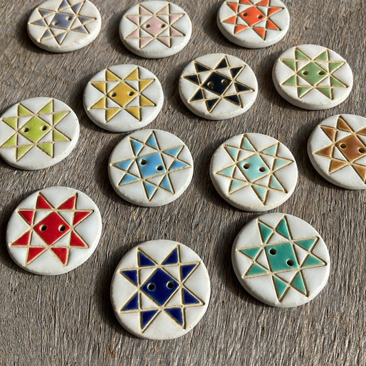 Ohio Star Quilt Block Stoneware Button  ‘Solid Mattes’  1-1/16”
