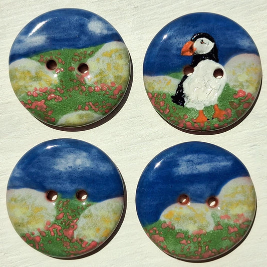 ‘Puffin by the Sea’ 1-1/16” one-of-a-kind 4-pack