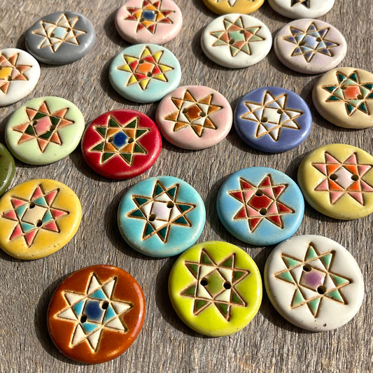 Ohio Star Quilt Block Stoneware Button 7/8"