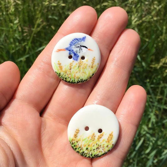 ‘Heron Above the Grass’ 1-1/16” one-of-a-kind 2-pack