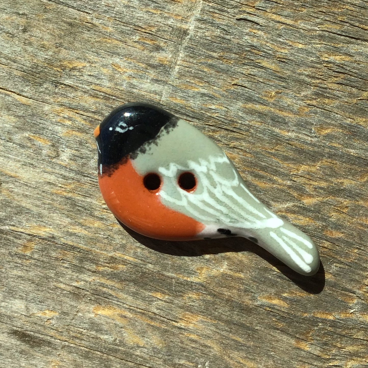 Ceramic Perching Songbird Button  1/2” x 1-1/8"