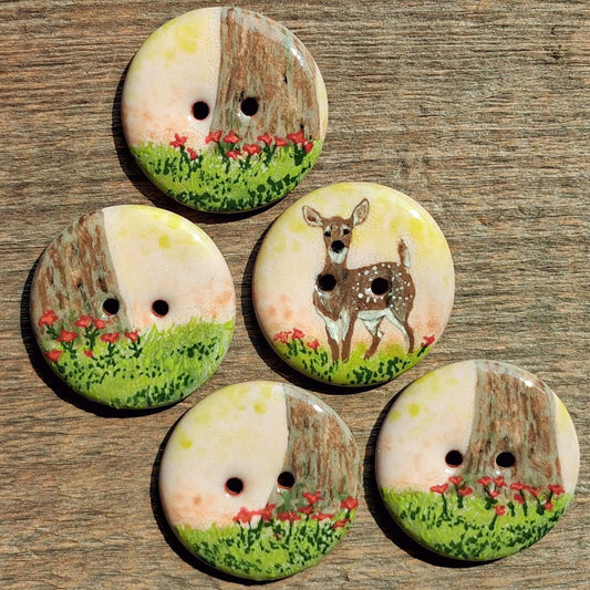 ‘Deer in the Woods’ 1-1/16” one-of-a-kind 5-pack