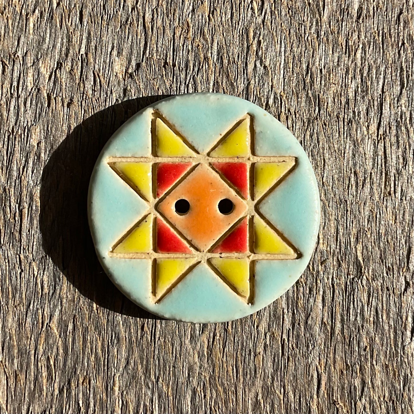 Ohio Star Quilt Block Stoneware Button 1-1/16"