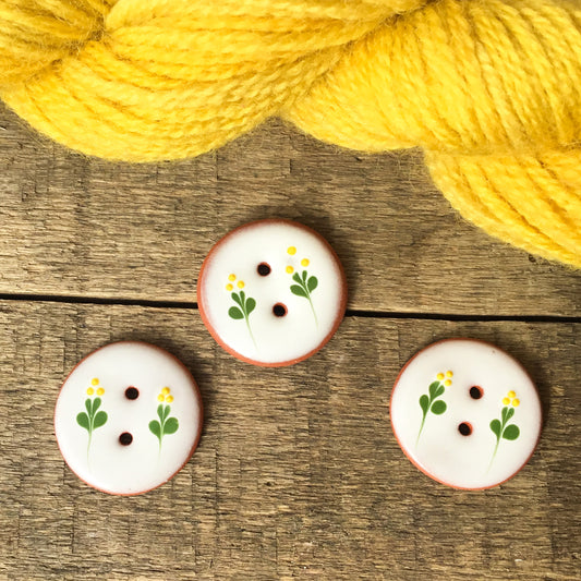 Yellow Sprig Ceramic Buttons  1-1/16”