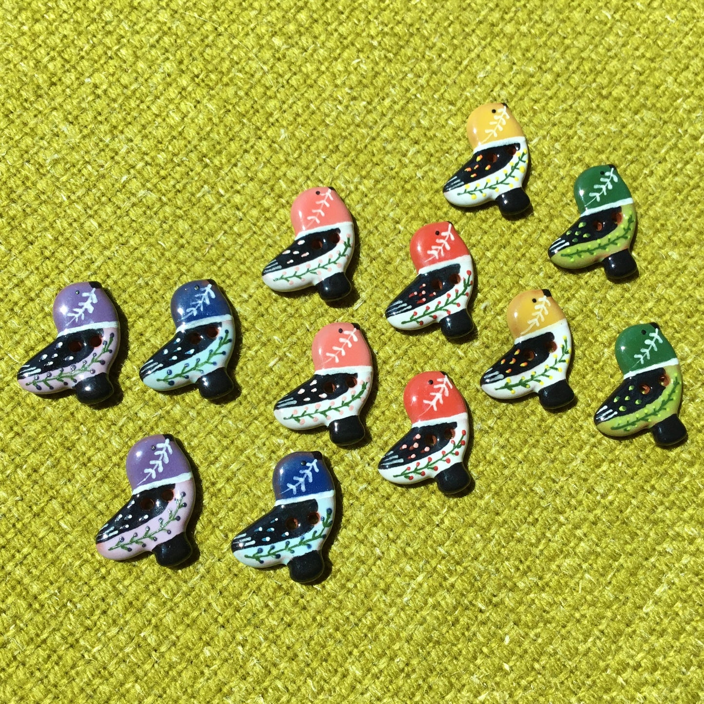 Ceramic Folk Bird Buttons  3/4" x 7/8"