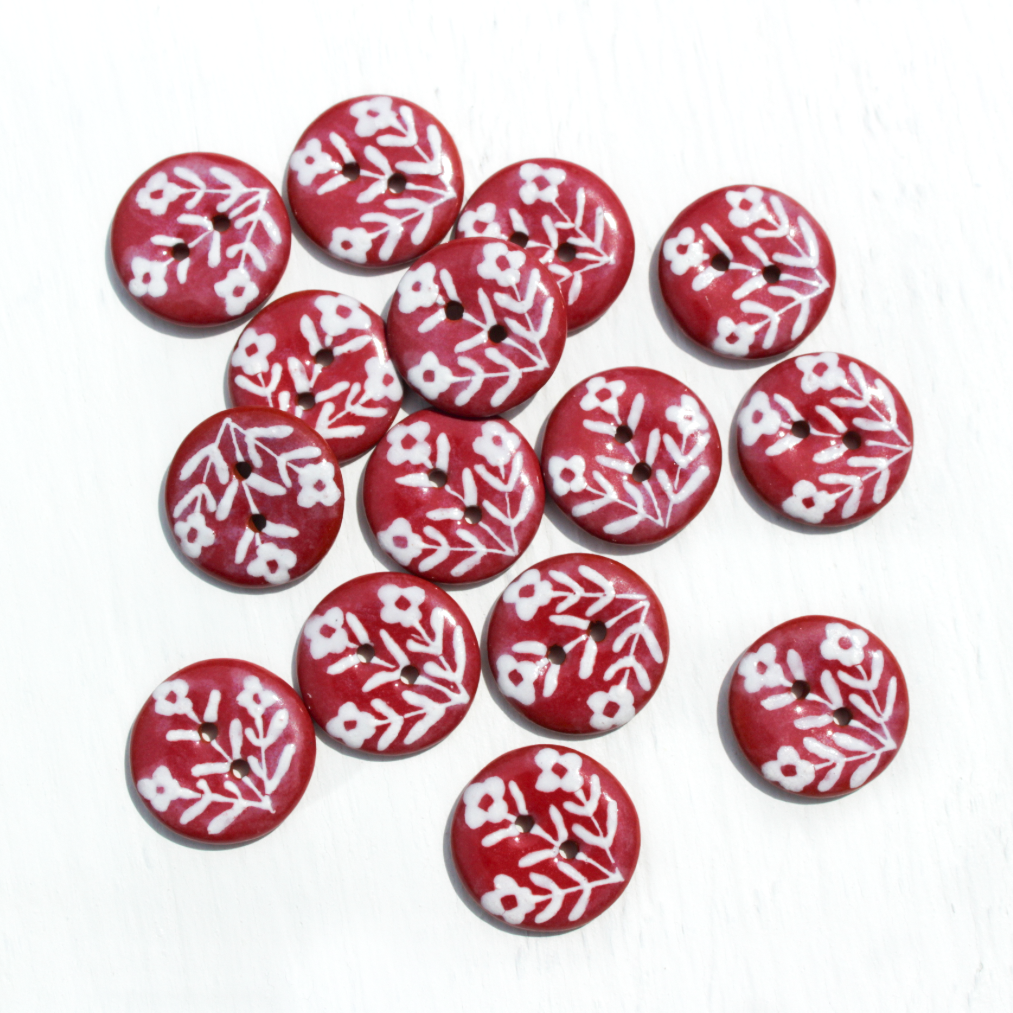 "Wallflowers" Ruby & White Button 3/4"
