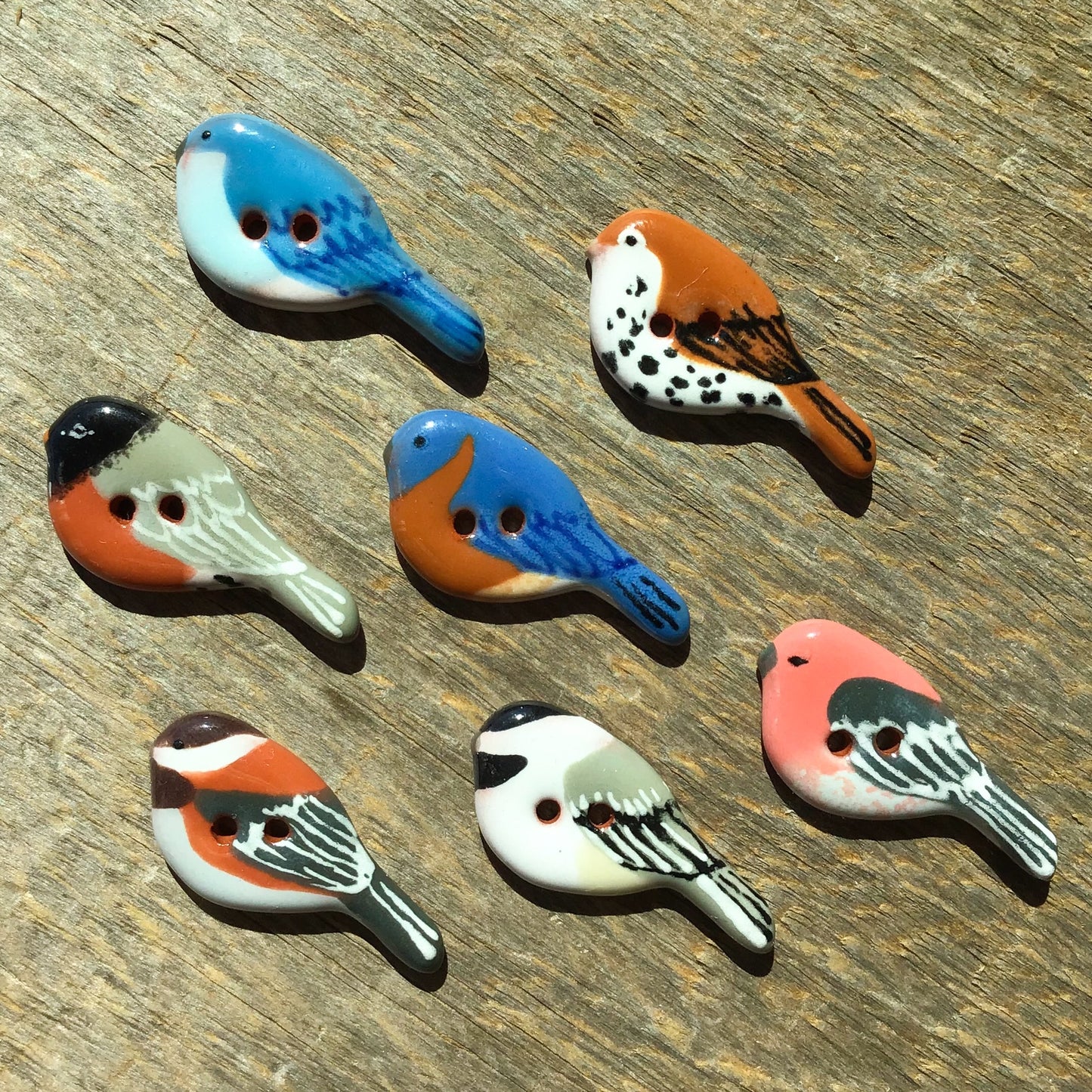 Ceramic Perching Songbird Button  1/2” x 1-1/8"