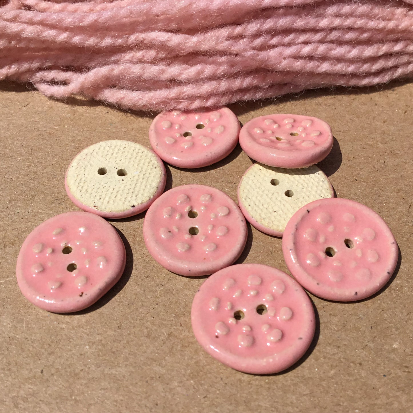 Glossy Pink 'Aster' Stoneware Button  13/16"