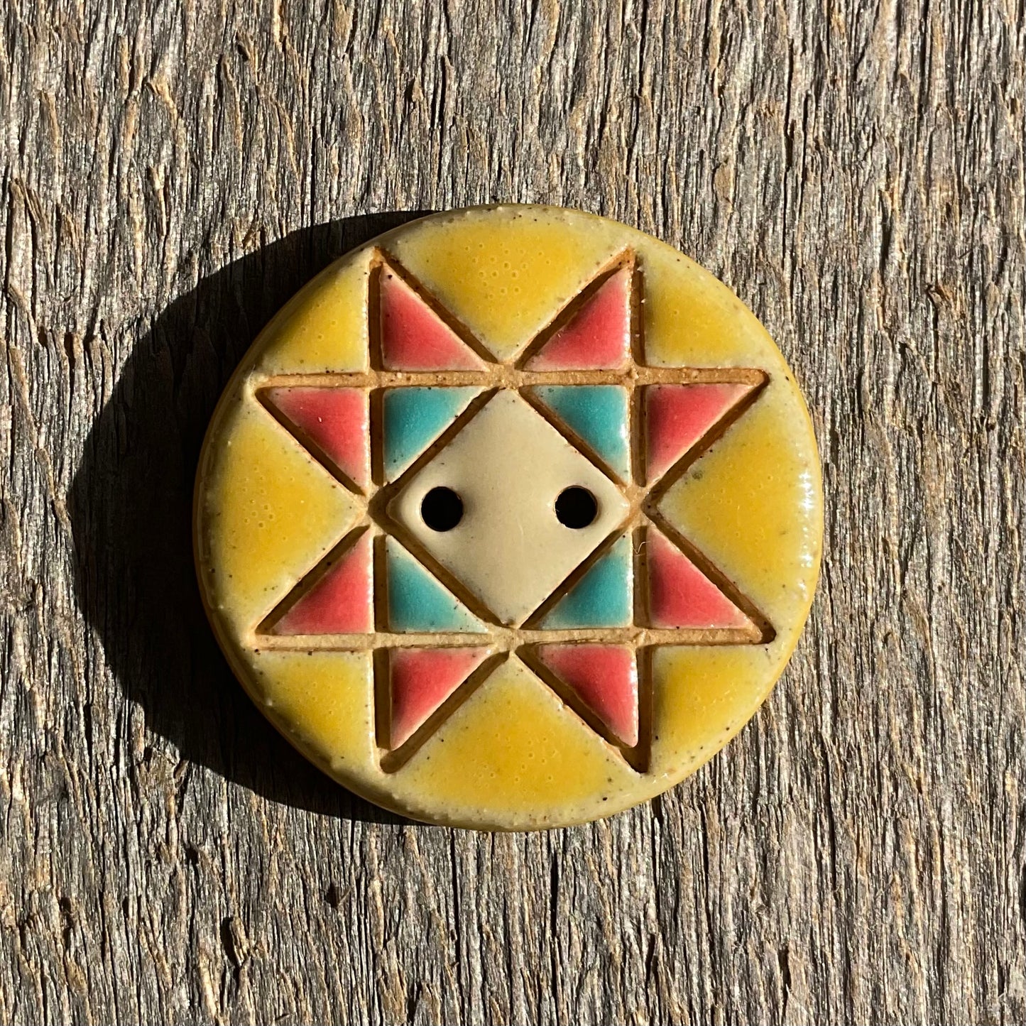 Ohio Star Quilt Block Stoneware Button 1-1/16"