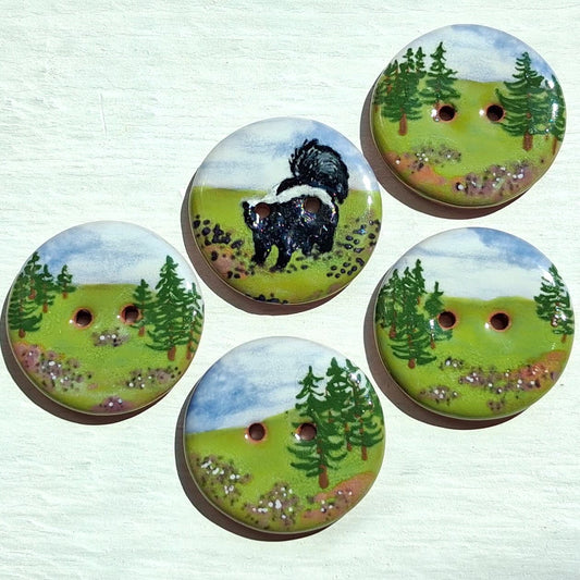 ‘Skunk by the Open Woods’ 1-1/16” one-of-a-kind 5-pack