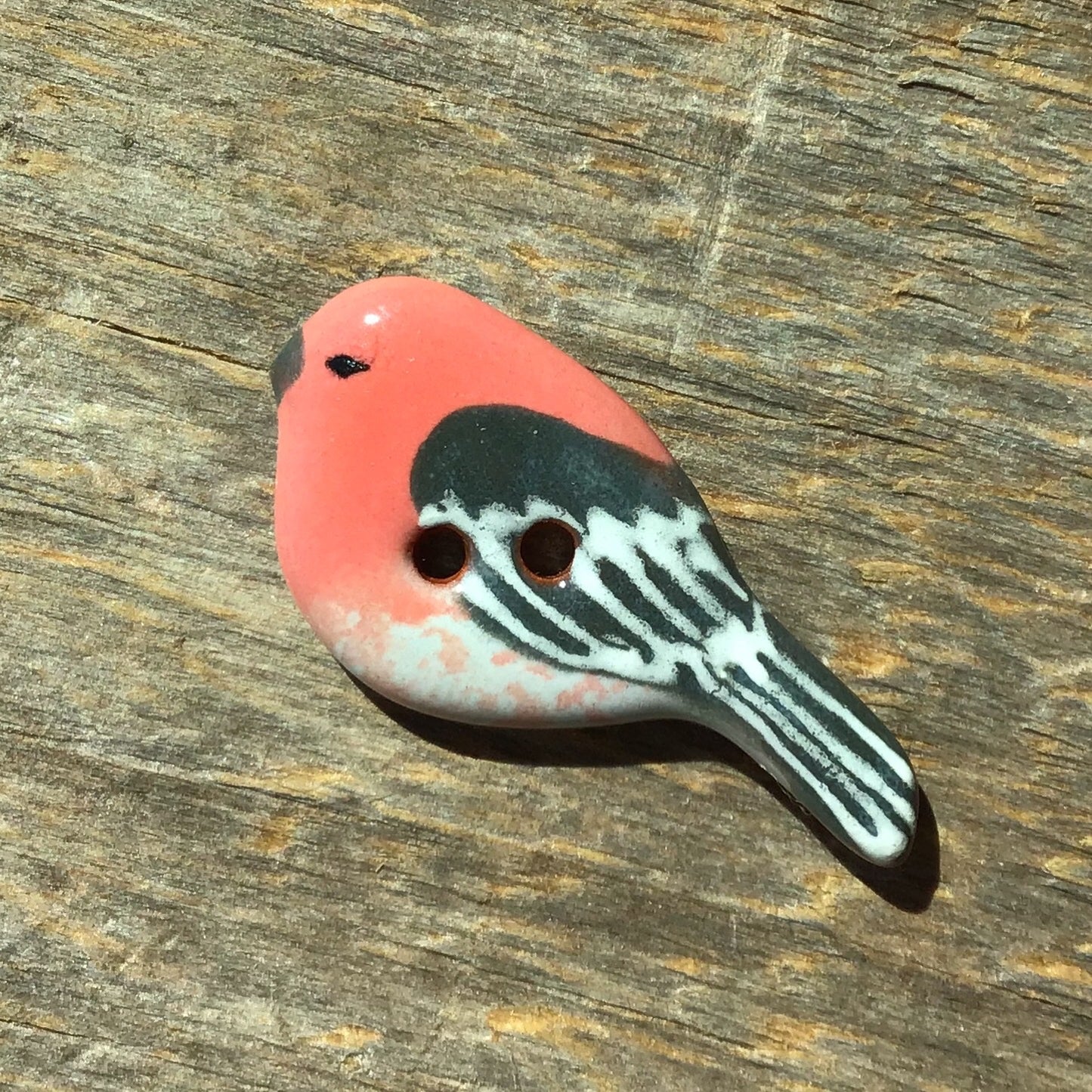 Ceramic Perching Songbird Button  1/2” x 1-1/8"