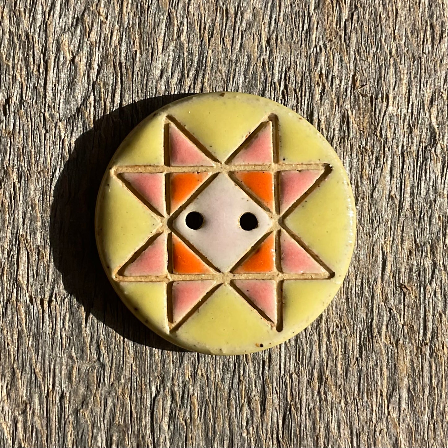 Ohio Star Quilt Block Stoneware Button 1-1/16"